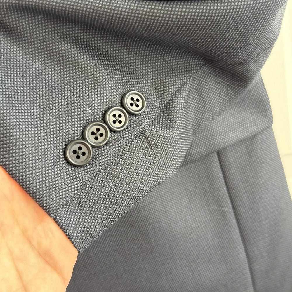 Hickey Freeman Suit Jacket Mens 39R Dark‎ Navy Gray Geometric Canterbury Blazer
